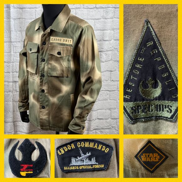 Disney Star Wars Rebel Commando Endor Unit Men's Camo Jacket Small Lucasfilm NWT - Picture 1 of 16